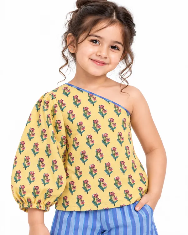 Yellow_Printed_One_Shoulder_Co_Ord_Set_For_Girls
