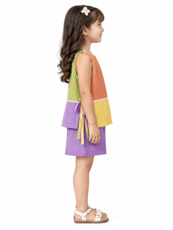 Multicolour_Mul_Chanderi_Sleeveless_Colorblock_Co-Ord_Set_For_Girls