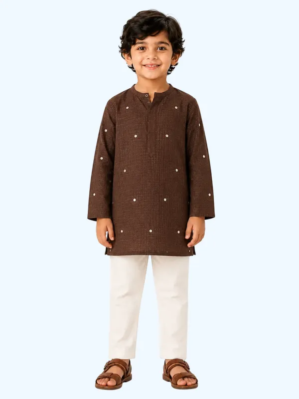 Brown_Cotton_Doria_Mirror_Work_Kurta_For_Boys