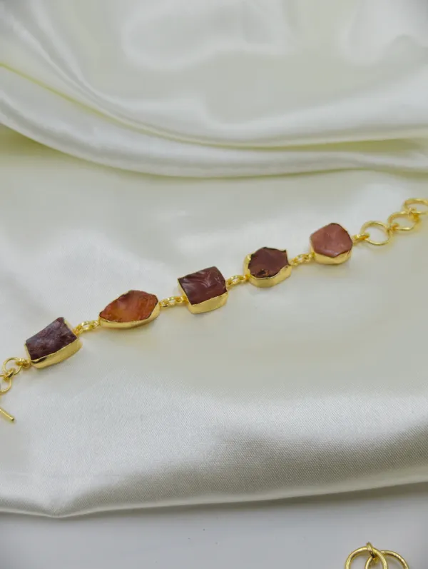 Gold_Tone_Brown_Purple_Stone_Link_Bracelet_For_Women