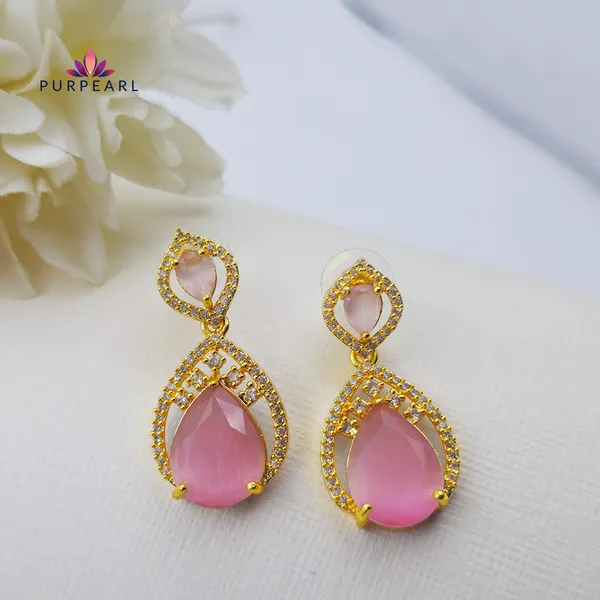 Gold_Pink_Tone_Teardrop_Drop_Earrings_For_Women
