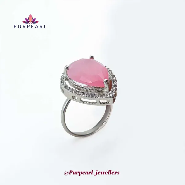 Pink_Silver_Tone_Teardrop_Ring_For_Women