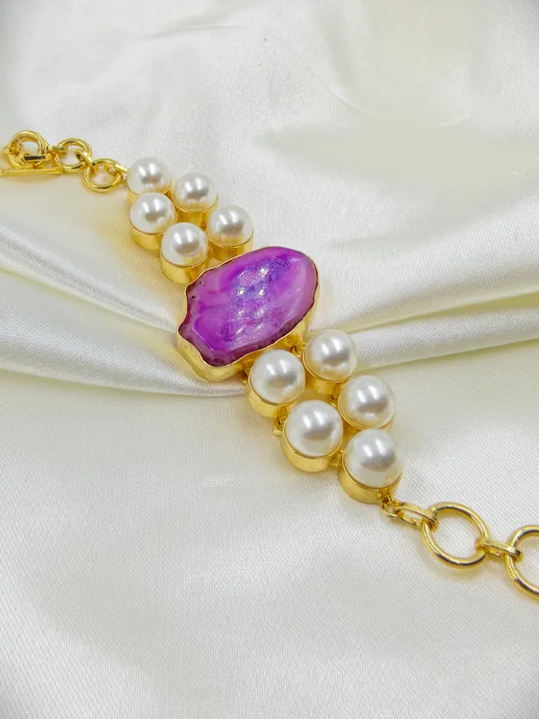 Gold_Purple_Brass_Stone_Pearl_Bead_Bracelet_For_Women