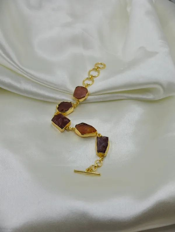 Gold_Tone_Brown_Purple_Stone_Link_Bracelet_For_Women