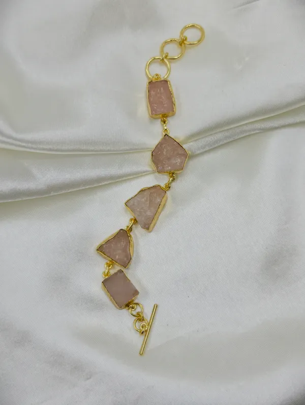 Gold_Pink_Brass_Stone_Link_Bracelet_For_Women