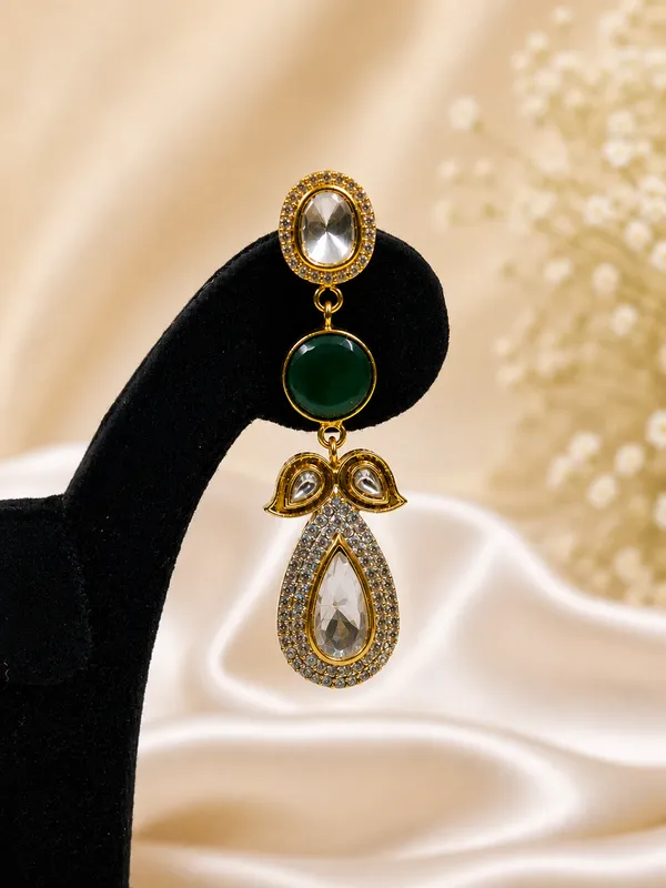 Gold_Green_Tone_Gemstone_Drop_Earrings_For_Women