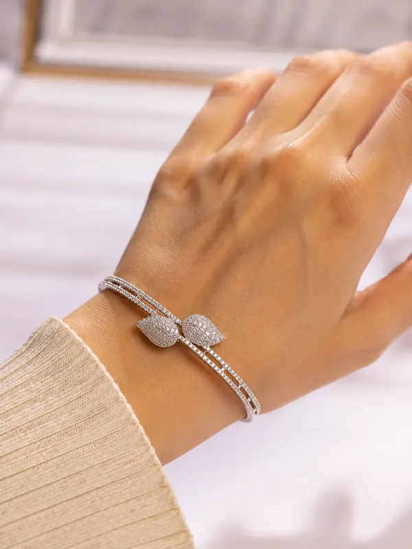 Silver_Brass_Butterfly_Embellished_Double_Row_Bangle_For_Women