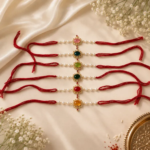 Multicolor_Pearl_Beaded_Gold_Tone_Rakhi_Set