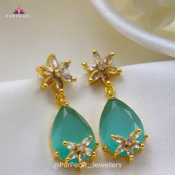 Green_Gold_Brass_Floral_Teardrop_Drop_Earrings_For_Women