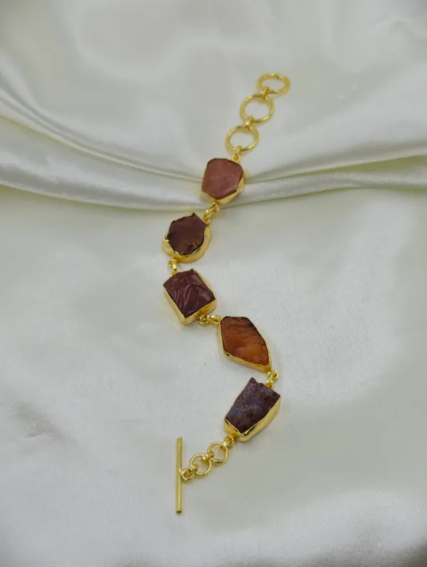 Gold_Tone_Brown_Purple_Stone_Link_Bracelet_For_Women
