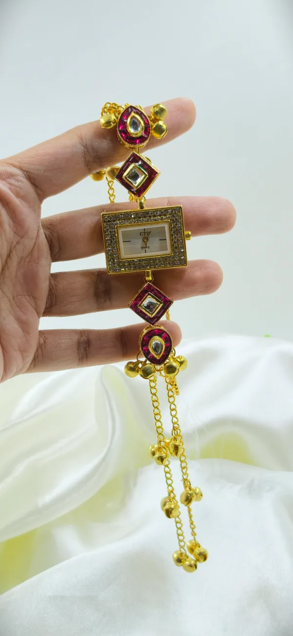 Gold_Brass_Stone_Studded_Watch_Jewellery_Set_For_Women