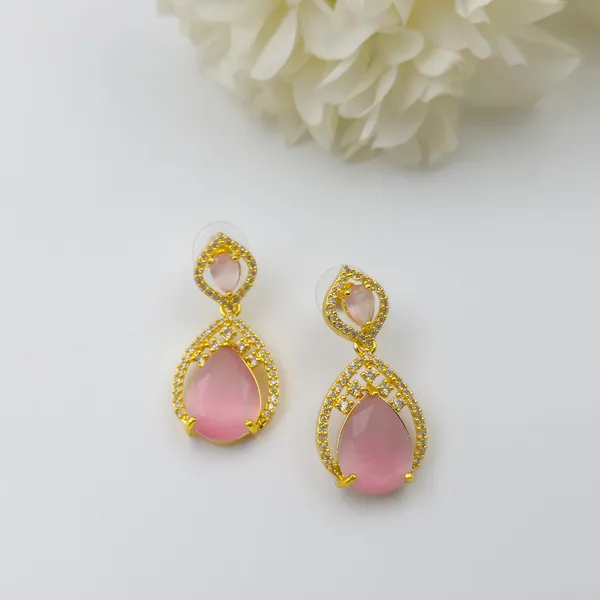 Gold_Pink_Tone_Teardrop_Drop_Earrings_For_Women