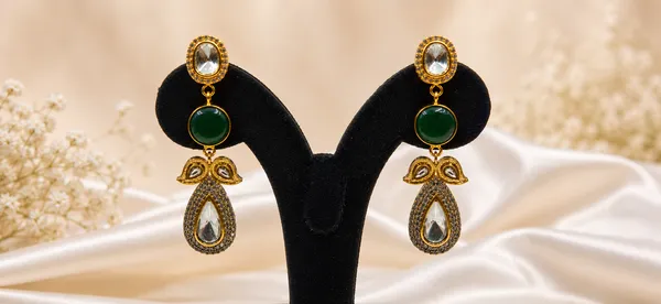 Gold_Green_Tone_Gemstone_Drop_Earrings_For_Women