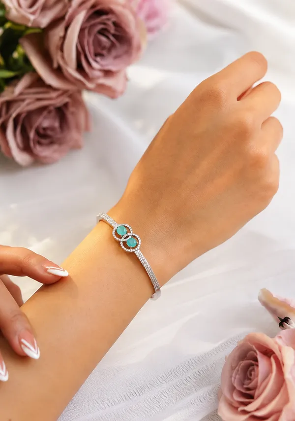 Silver_Brass_Aqua_Double_Stone_Bangle_For_Women