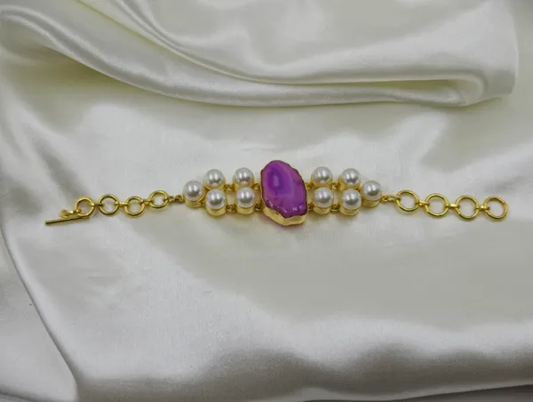 Gold_Purple_Brass_Stone_Pearl_Bead_Bracelet_For_Women