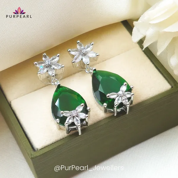 Green_Brass_Floral_Teardrop_Drop_Earrings_For_Women