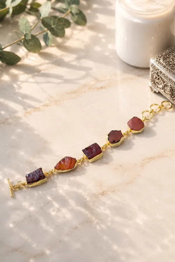 Gold_Tone_Brown_Purple_Stone_Link_Bracelet_For_Women
