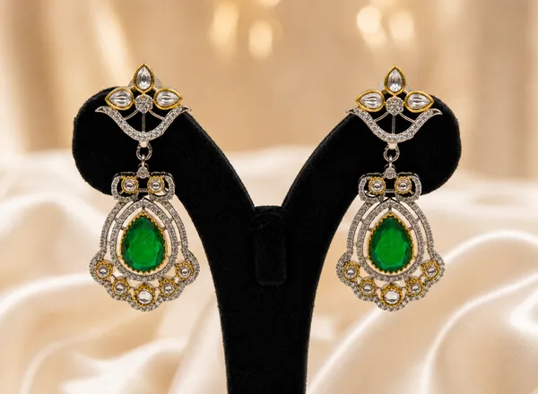 Gold_Green_Tone_Teardrop_Stone_Drop_Earrings_For_Women