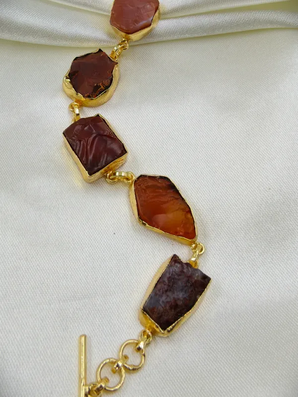 Gold_Tone_Brown_Purple_Stone_Link_Bracelet_For_Women