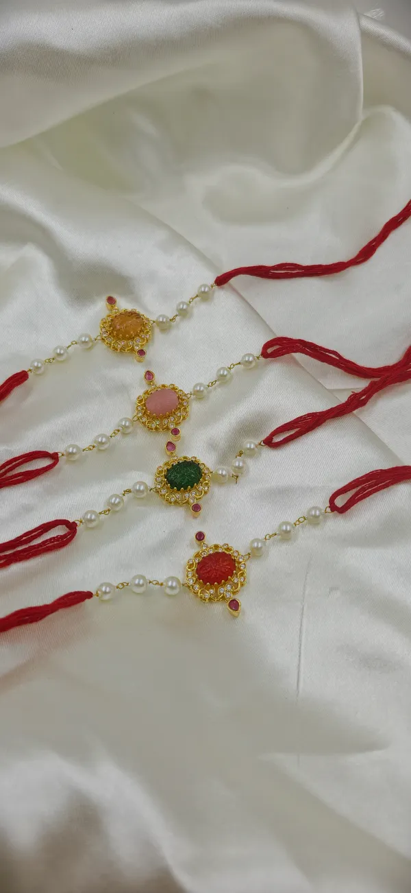 Multicolor_Pearl_Beaded_Gold_Tone_Rakhi_Set