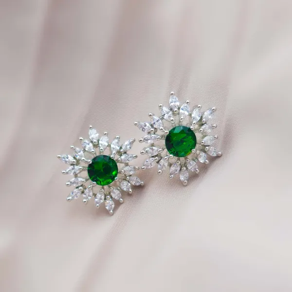 Green_Brass_Floral_Sunburst_Stud_Earrings_For_Women