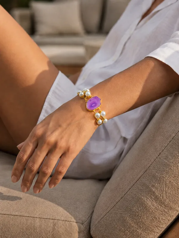 Gold_Purple_Brass_Stone_Pearl_Bead_Bracelet_For_Women