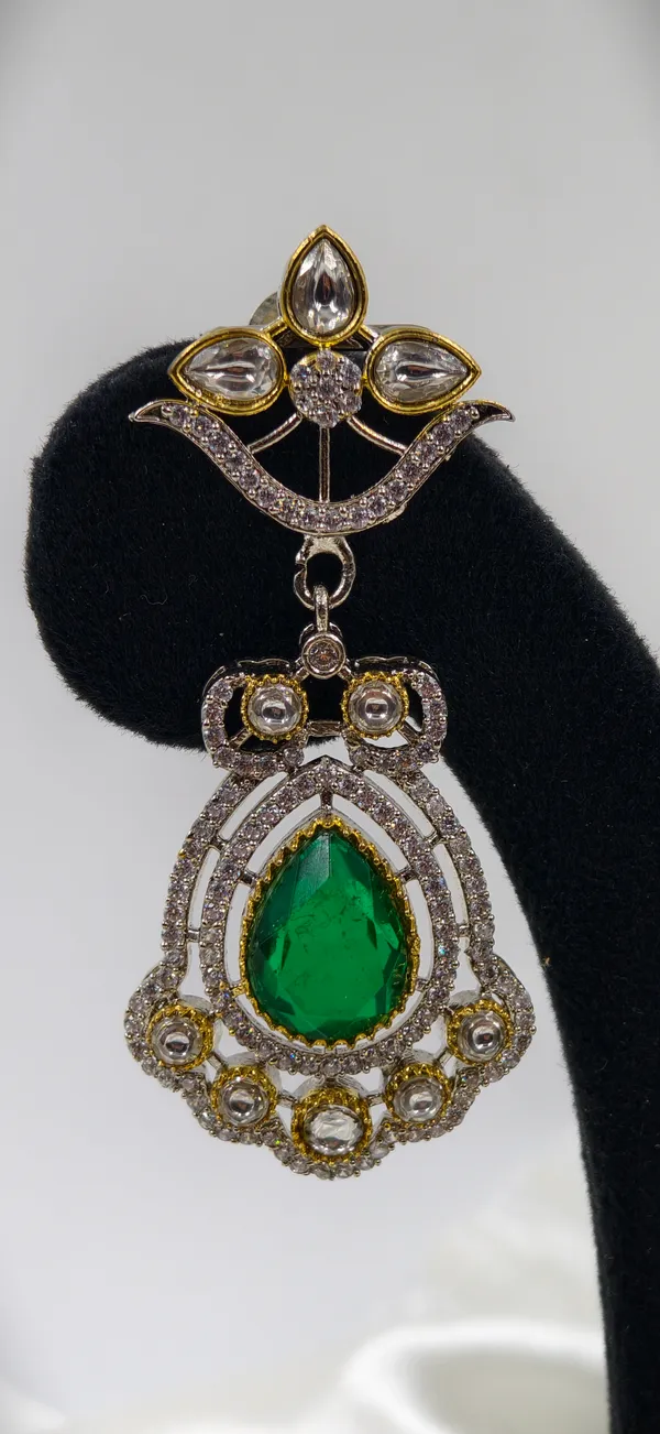 Gold_Green_Tone_Teardrop_Stone_Drop_Earrings_For_Women