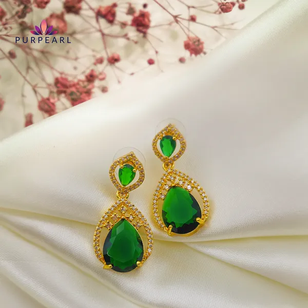 Green_Gold_Brass_Stone_Teardrop_Drop_Earrings_For_Women