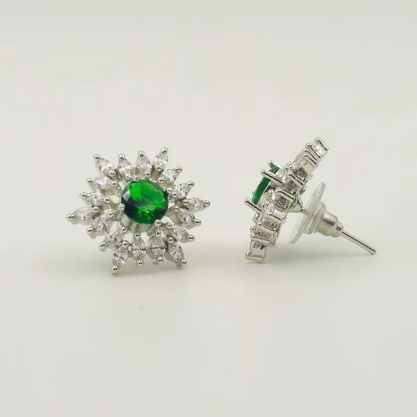 Green_Brass_Floral_Sunburst_Stud_Earrings_For_Women