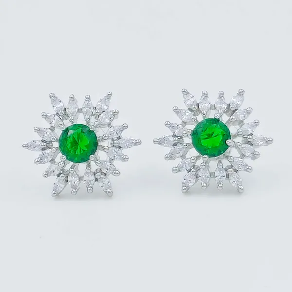 Green_Brass_Floral_Sunburst_Stud_Earrings_For_Women