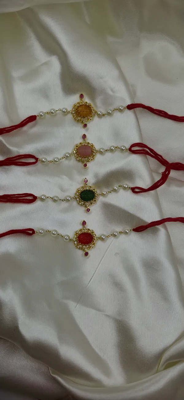 Multicolor_Pearl_Beaded_Gold_Tone_Rakhi_Set
