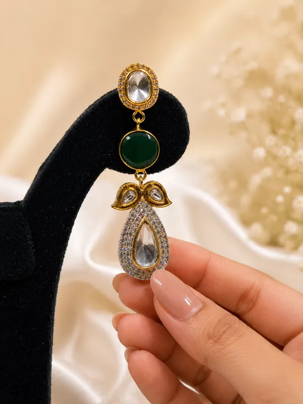 Gold_Green_Tone_Gemstone_Drop_Earrings_For_Women