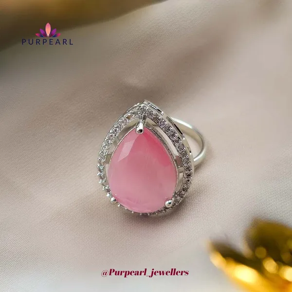 Pink_Silver_Tone_Teardrop_Ring_For_Women
