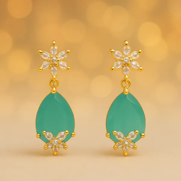 Green_Gold_Brass_Floral_Teardrop_Drop_Earrings_For_Women