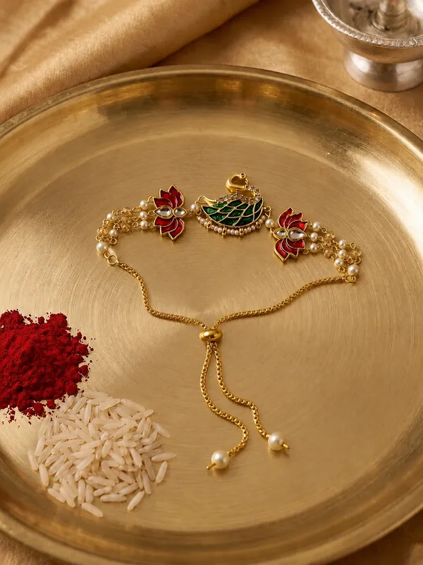 Gold_Tone_Peacock_Floral_Charm_Bracelet_For_Women