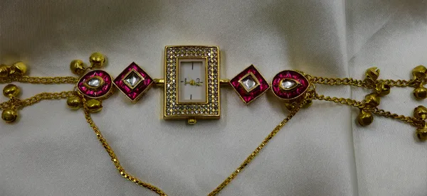 Gold_Tone_Stone_Embellished_Bracelet_Wrist_Watch_For_Women