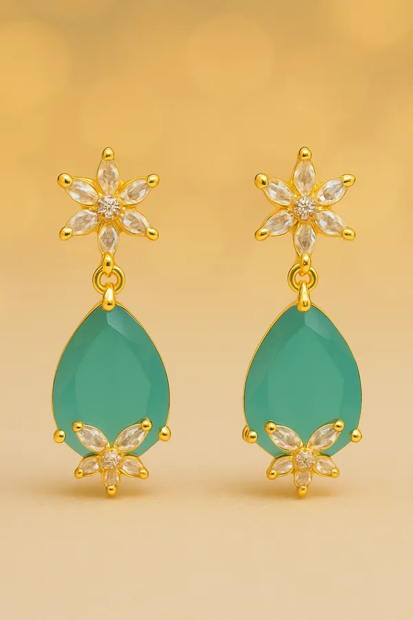 Green_Gold_Brass_Floral_Teardrop_Drop_Earrings_For_Women