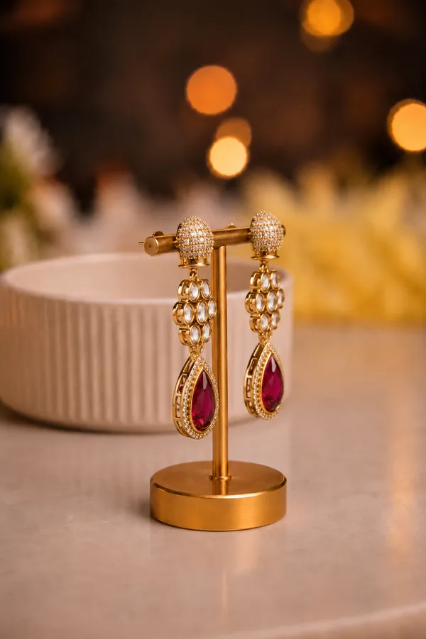 Gold_Tone_Red_Teardrop_Crystal_Drop_Earrings_For_Women