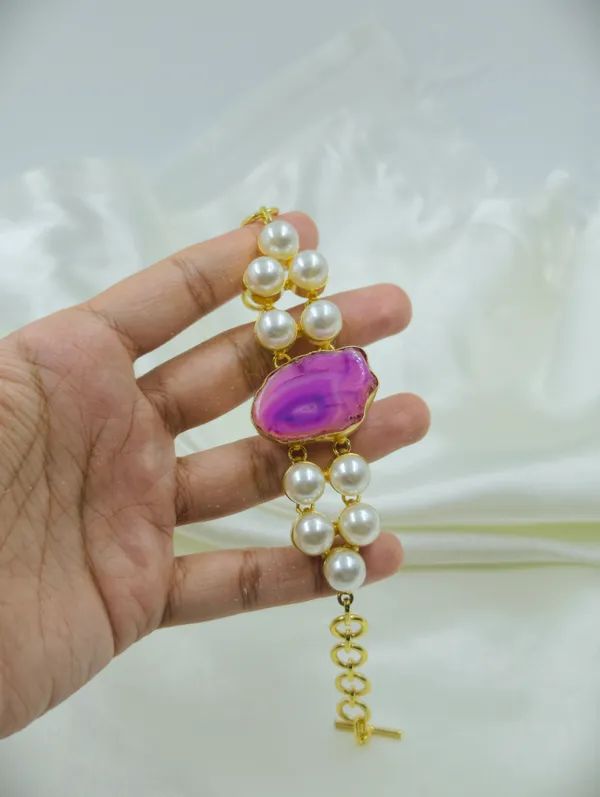 Gold_Purple_Brass_Stone_Pearl_Bead_Bracelet_For_Women