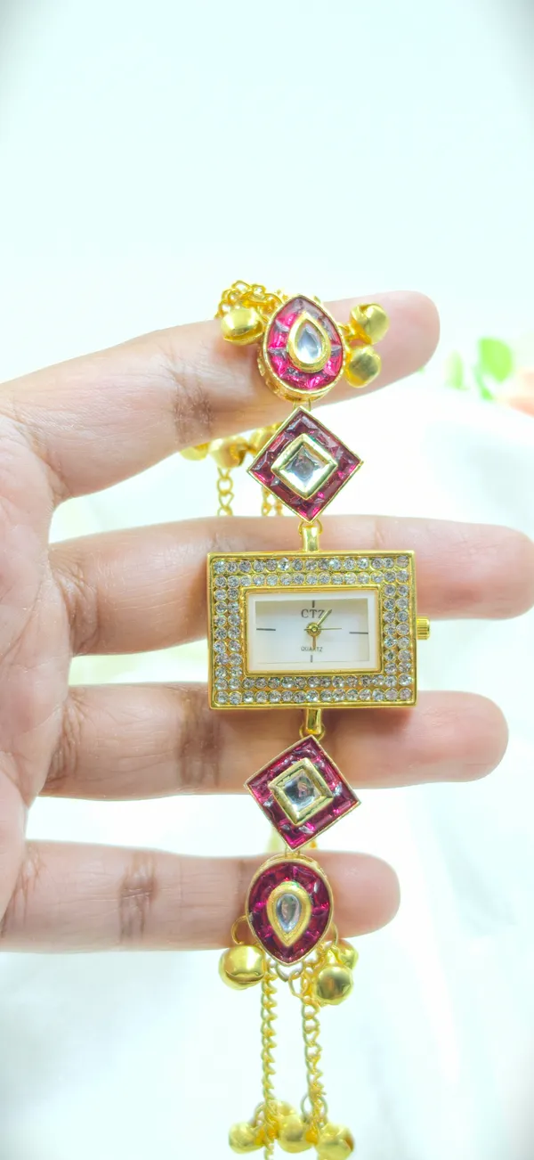Gold_Brass_Stone_Studded_Watch_Jewellery_Set_For_Women