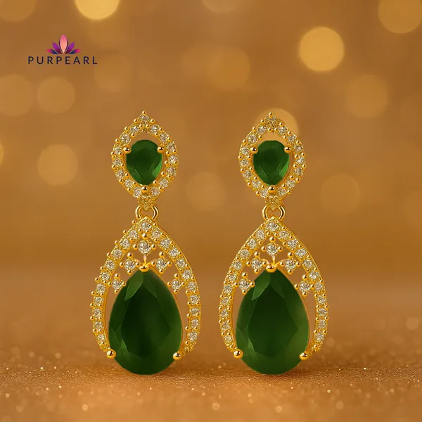 Green_Gold_Brass_Stone_Teardrop_Drop_Earrings_For_Women