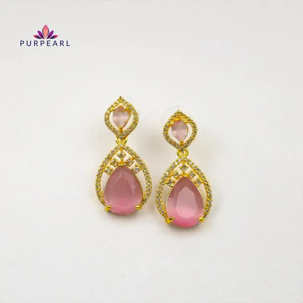 Gold_Pink_Tone_Teardrop_Drop_Earrings_For_Women