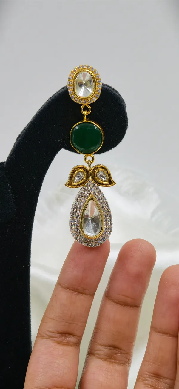 Gold_Green_Tone_Gemstone_Drop_Earrings_For_Women