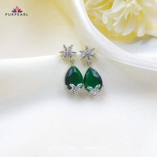 Green_Brass_Floral_Teardrop_Drop_Earrings_For_Women