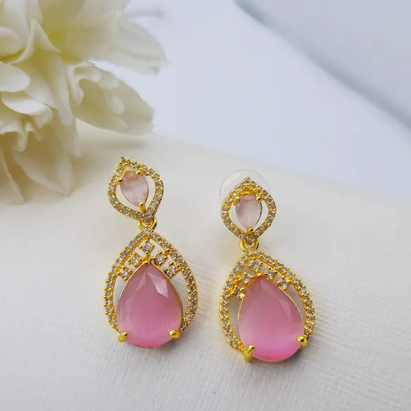 Gold_Pink_Tone_Teardrop_Drop_Earrings_For_Women