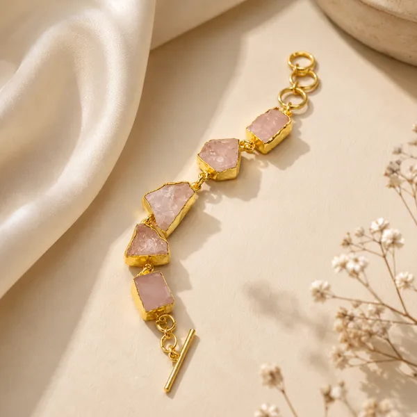 Gold_Pink_Brass_Stone_Link_Bracelet_For_Women