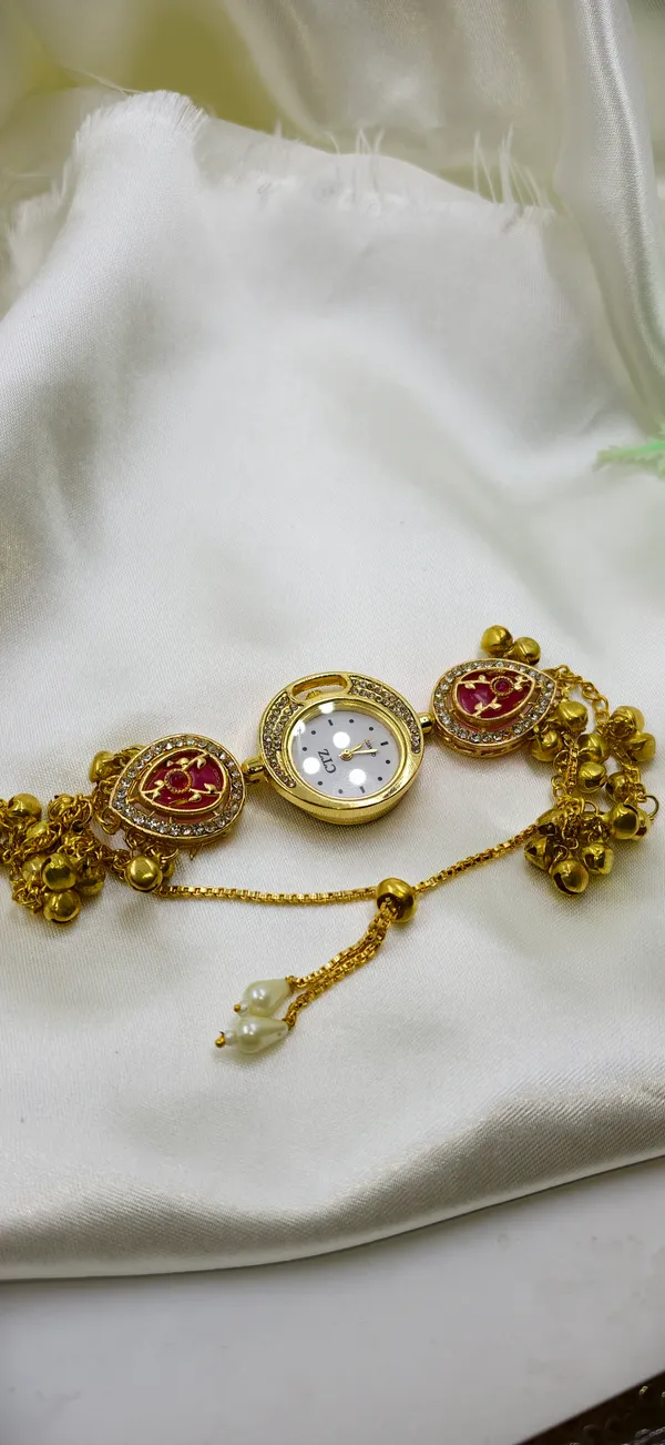 Gold_Tone_Stone_Embellished_Charm_Bracelet_Wrist_Watch_For_Women