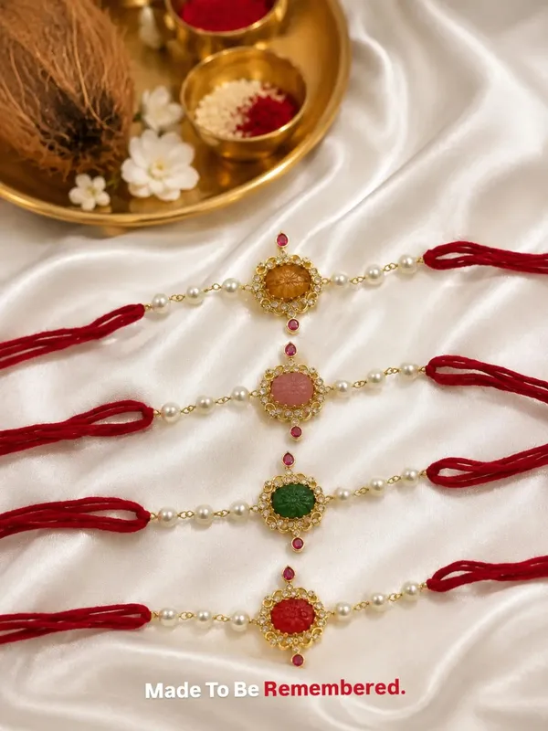 Multicolor_Pearl_Beaded_Gold_Tone_Rakhi_Set
