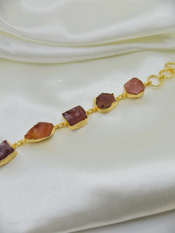 Gold_Tone_Brown_Purple_Stone_Link_Bracelet_For_Women