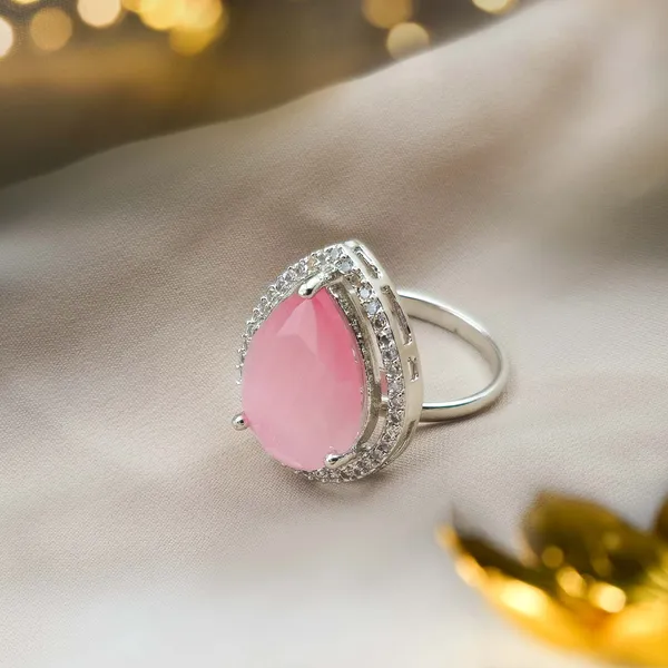 Pink_Silver_Tone_Teardrop_Ring_For_Women